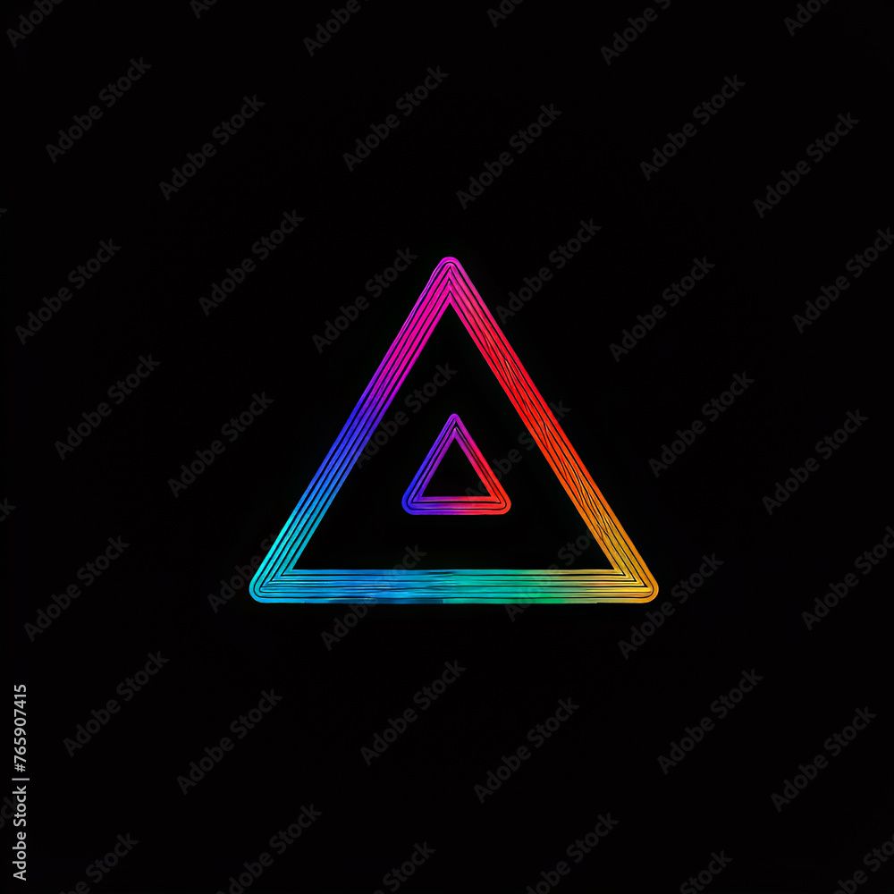 Poster a colorful triangle with a letter m in the middle. the triangle is lit up and he is a symbol for a c