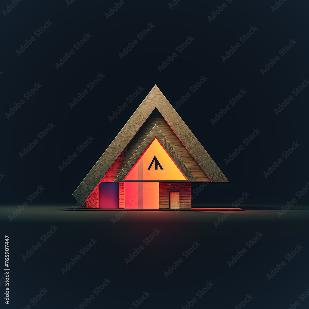 Poster A colorful triangle with a letter M in the middle. The triangle is lit up and he is a symbol for a company or brand