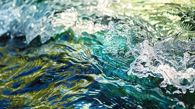 An artwork featuring abstract elements resembling water texture and various colors.