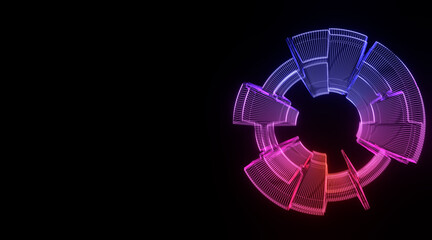 Futuristic colorful sphere of lines. Network connection big data. Abstract technology background. Place for text. 3d rendering.