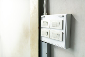 Electrical outlet on the wall of the house. Close up.