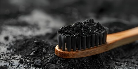 Using charcoal toothbrush for teeth whitening. Concept Teeth Whitening, Charcoal Toothbrush, Dental Care, Oral Hygiene, Natural Remedies