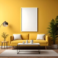 Blank canvas frame mockup or blank poster frame with home interior
