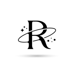 Letter R Vector Logo On Which An Abstract Image Of A Planet