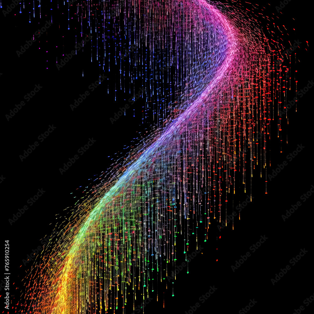 Poster a colorful, rainbow-like stream of light is projected onto a black background. the stream of light i