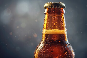 Chilled Beer Bottle with Condensation - obrazy, fototapety, plakaty