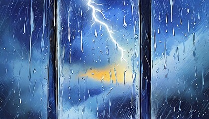 Textura de vidro de janela com água da chuva. Temperatura fria. - obrazy, fototapety, plakaty