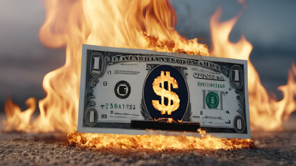 Global recession economy and declining Financial crisis . Burning excess money. Excessive waste of money. .