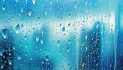 Textura de vidro de janela com água da chuva. Temperatura fria. - obrazy, fototapety, plakaty