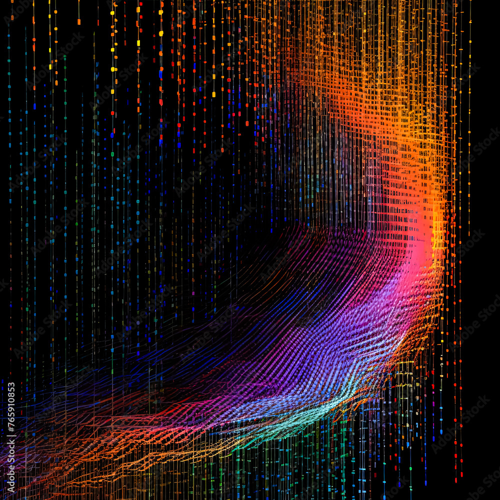 Poster a colorful, rainbow-like stream of light is projected onto a black background. the stream of light i