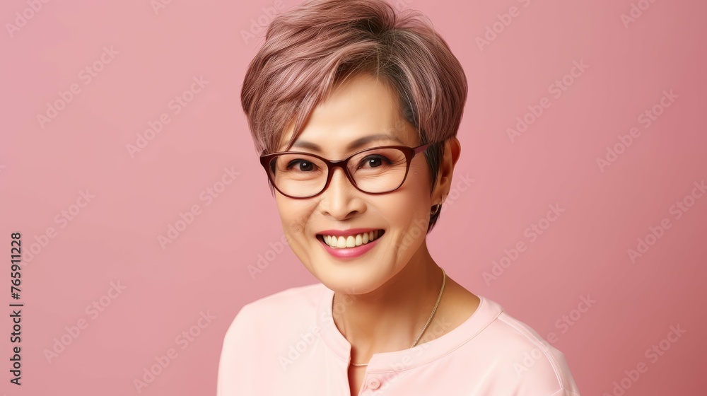 Sticker Woman Wearing Glasses and Pink Shirt