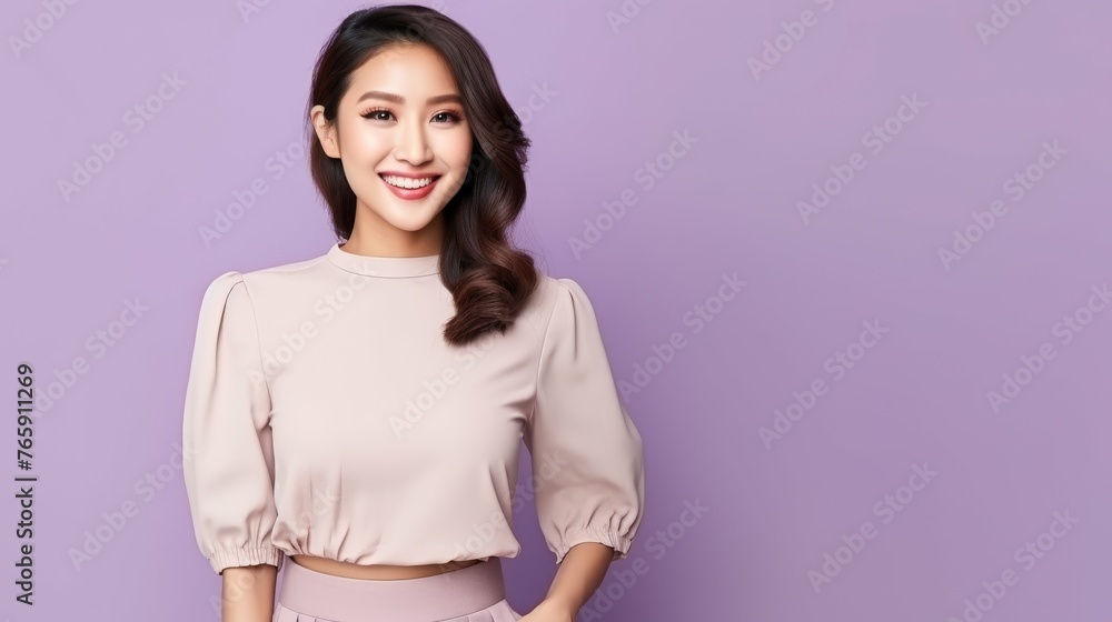 Canvas Prints Woman Standing in Front of Purple Wall