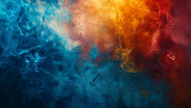 Abstract background of acrylic paint in blue, orange, yellow and red colors