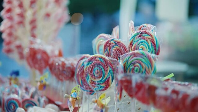 Colorful lollipops in a candy shop