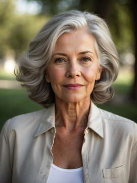 Retrato de elegante mujer madura de mediana edad en sus m&aacute;s de 50 a&ntilde;os,. Piel saludable, ideal para conceptos de cosm&eacute;tica