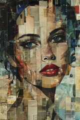 Artistic Portrait of Woman Made with Newspaper Collage