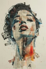 Artistic Portrait of Woman Made with Newspaper Collage