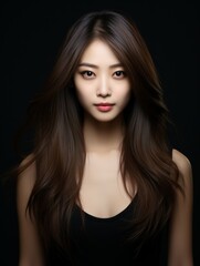 Fototapeta premium Woman With Long Dark Hair in Black Top