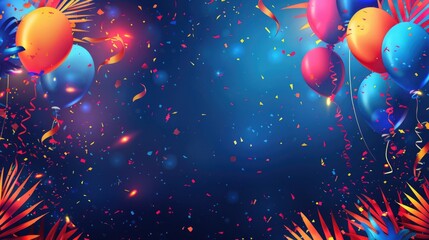 Festive Celebration Background with Balloons and Confetti