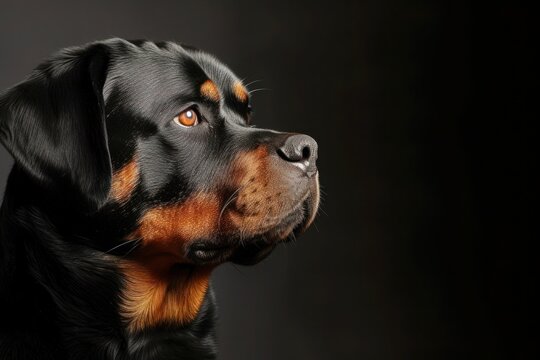 A Rottweiler with an affectionate expression, captured in a candid moment, with space for text along the bottom edge of the image.