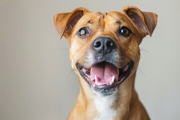 Joyful dog with a smile on a bright background
