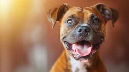 Happy dog enjoying a moment of bliss on a minimalist background