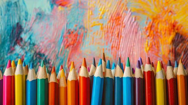 Colorful pencils on abstract painted background