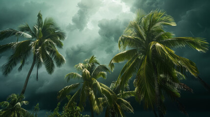 Fototapeta na wymiar Tropical storm and coconut palms