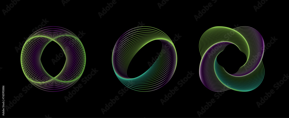 Poster Abstract neon gradient circular frames set. Vector graphics design elements for medical, treatment, cosmetic. Round border.