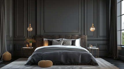 Opulent Gray Bedroom Scene with Serene Atmosphere