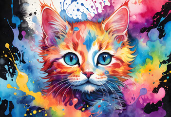 colorful ink cat