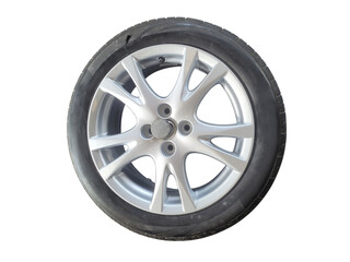 Obraz premium Flat tire or tire explosion after car accident, isolated