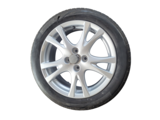 Flat tire or tire explosion after car accident, isolated