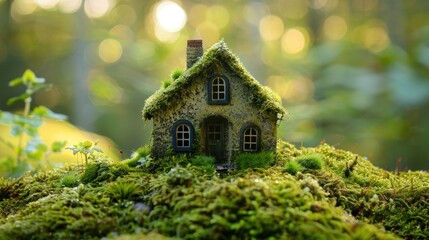 Enchanting Miniature House Covered in Moss