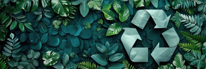 Eco-Friendly Recycling Symbol on Leafy Background