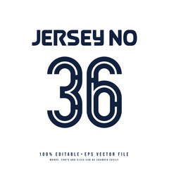 Jersey number, basketball team name, printable text effect, editable vector 36 jersey number	