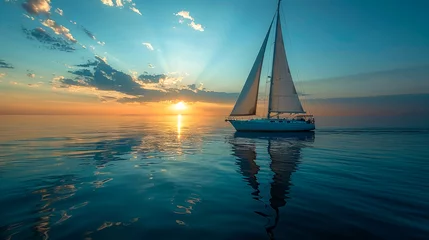 Deurstickers A sailboat in the sea © senadesign
