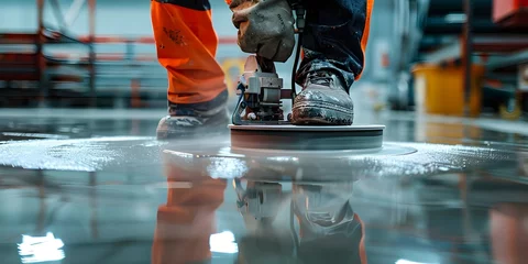 Foto op Canvas Surface Preparation for Epoxy Floors in Factories Using High-Speed Polisher. Concept Surface Preparation, Epoxy Floors, Factories, High-Speed Polisher, Cleaning © Ян Заболотний