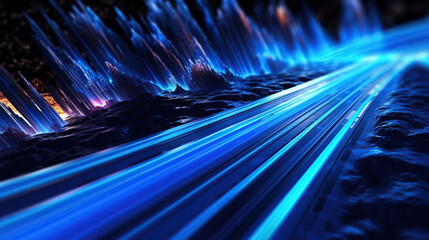 Blue light streak, fiber optic, speed line, futuristic background , Generative AI