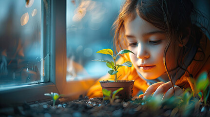 A child planting a seed, generative ai
