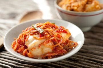 Close-Up 4K Ultra HD Image of Freshly Made Kimchi with Napa Cabbage - Stock Photography