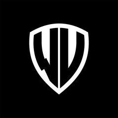WU monogram logo with bold letters shield shape with black and white color design