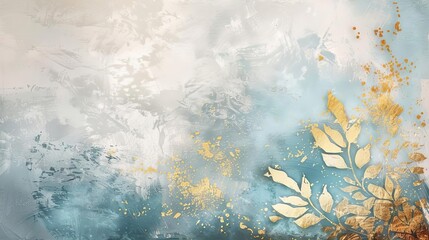 Abstract Artistic Background with Metallic Elements, Vintage Floral Illustrations and Golden Brushstrokes - Modern Oil Painting
