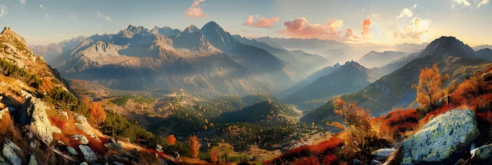 Zelfklevend Fotobehang Panorama mountain autumn landscape © Prasanth