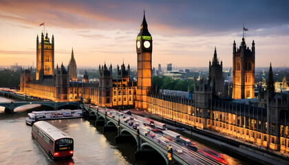 London city skyline with big ben and houses of parliament cityscape in uk - Powered by Adobe