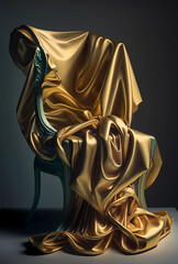 metallic golden fabric on classic chair on dark back ground. luxury background