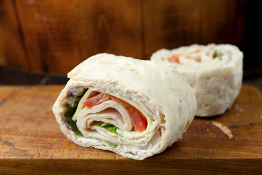 Tortilla Roll Up with Ham and Cheese - Close-Up 4K Ultra HD Image - Stock Photography