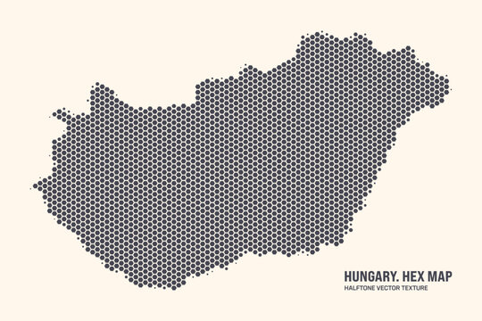 Hungary Map Vector Hexagonal Halftone Pattern Isolate On Light Background. Hex Texture in the Form of a Map of Hungary. Modern Technological Contour Map of Hungary for Design or Business Projects