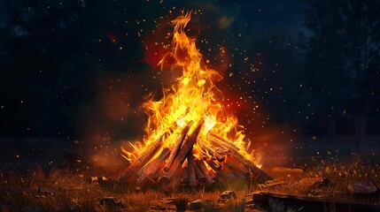 Realistic Holika Dahan Bonfire Illustration, Traditional Indian Festival Celebration