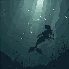 Swimming fairy mermaid vector illustration. Beautif